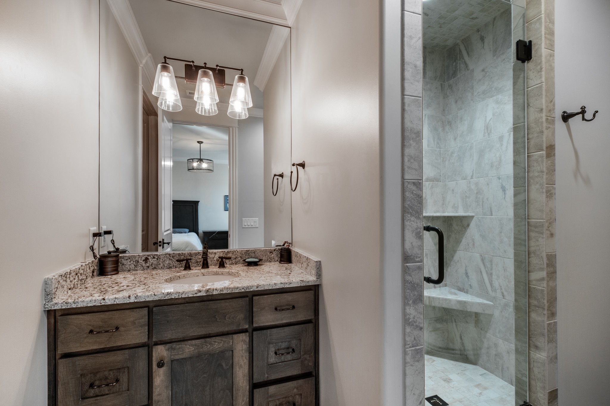 505 Legends Ridge Court Franklin, TN 37069 - Photo 46 of 70 a bathroom with a granite countertop sink a toilet and shower