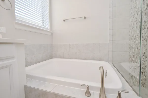 a bathroom with a bathtub