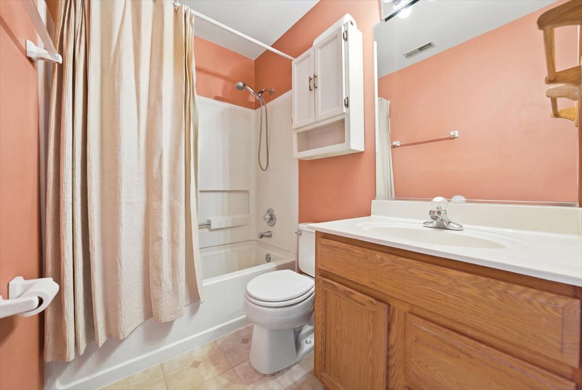 2542 Oak Tree Lane Plainfield, IL 60586 - Photo 14 of 20 a bathroom with a sink a toilet and shower curtain