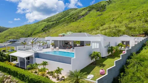 an aerial view of a house with garden space and street view