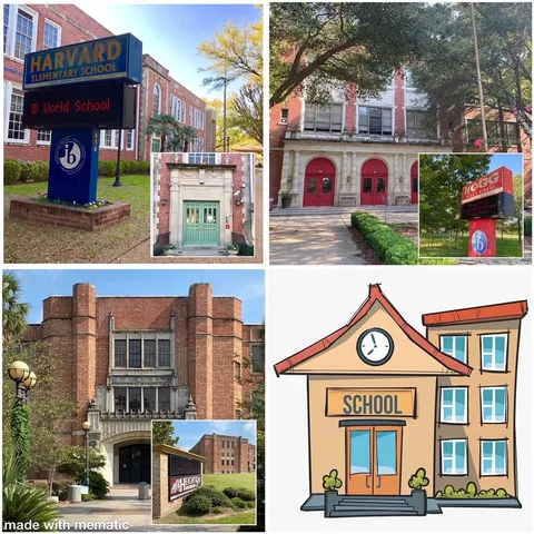 a front view of a building with retail shops