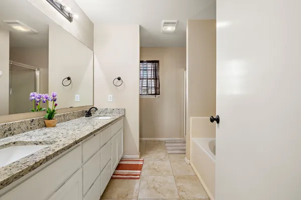 a view of a big yard with lots of palm trees