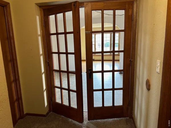 a view of staircase with large window