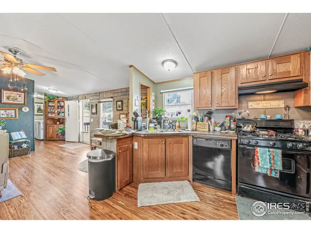 a kitchen with stainless steel appliances granite countertop a stove a sink dishwasher and cabinets with wooden floor