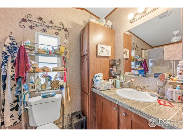 a bathroom with a sink vanity mirror and toilet