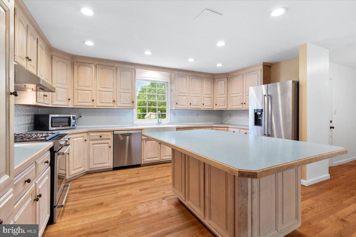 6117 Long Branch Road Frederick, MD 21701 - Photo 10 of 75 a kitchen with stainless steel appliances granite countertop a refrigerator a sink dishwasher a stove and white countertops with wooden floor
