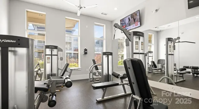 a view of a room with gym equipment