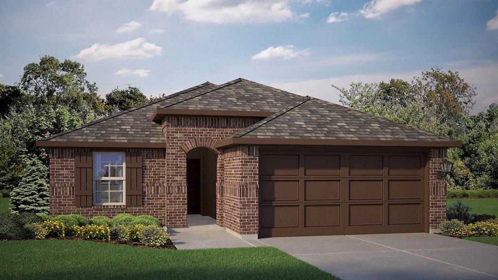 1409 Tin Roof Road Krum, TX 76249 - Photo 32 of 35 Front Elevation - D.R. Horton's Baxter floor plan elevation B- All Home and community information, including pricing, included features, terms, availability and amenities, are subject to change at any time without notice or obligation. All Drawings, pictures, photographs, video, square footages, floor plans, elevations, features, colors and sizes are approximate for illustration purposes only and will vary from the homes as built.