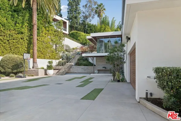 front view of a house with a patio
