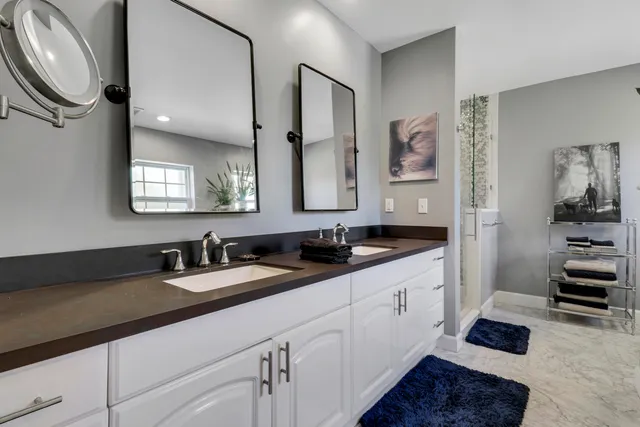 a dining room with furniture window and outside view