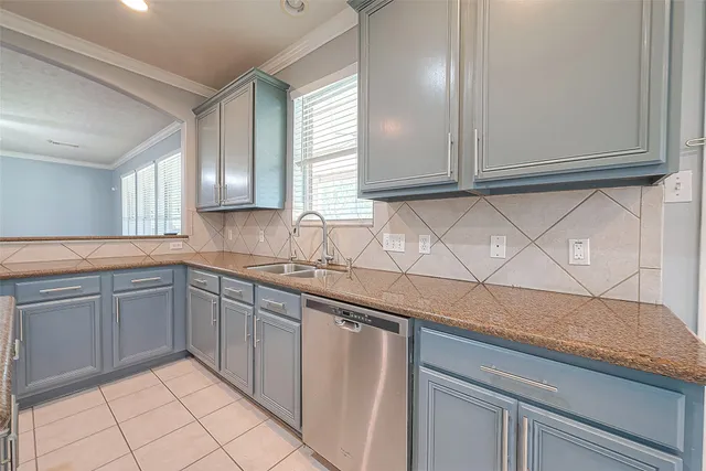 a kitchen with white cabinets granite counter tops and a sink