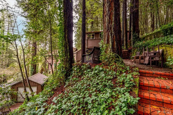 a backyard of a house with lots of green space