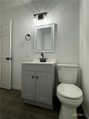a bathroom with a toilet a sink and mirror