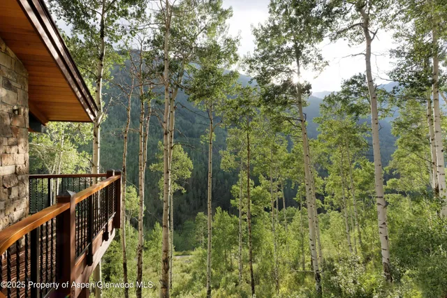 a view of balcony with wooden floor