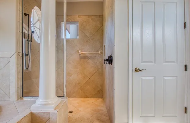 a view of backyard with outdoor seating and trees