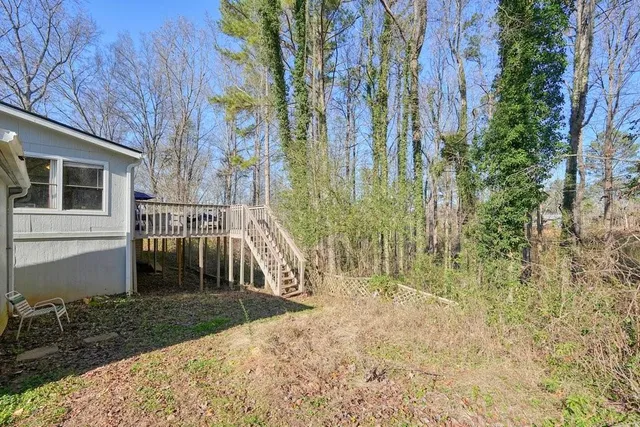 a view of backyard with plants and trees