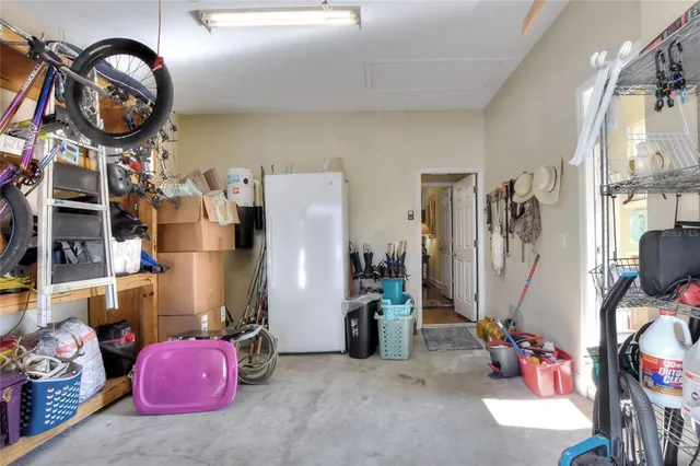 an aerial view of a swimming pool