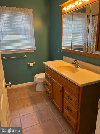 a bathroom with a sink toilet and mirror