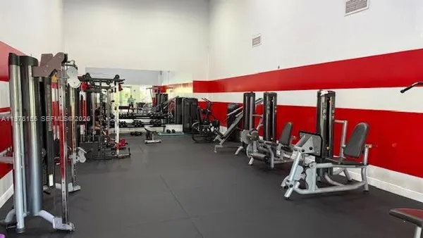 a view of a room with gym equipment