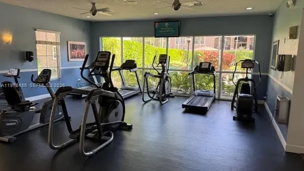a view of a room with gym equipment