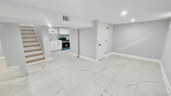 an empty room with a workbench