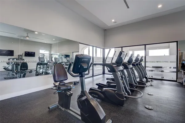 a view of a room with gym equipment