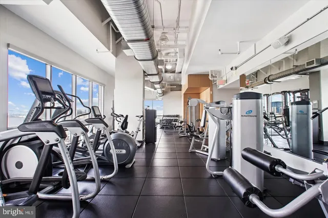 a view of a room with gym equipment