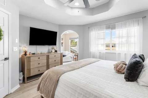 a living room with furniture and a window