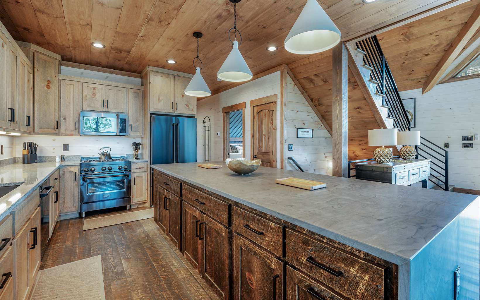 814 Overlook Drive Blue Ridge, GA 30513 - Photo 14 of 53 a kitchen with stainless steel appliances granite countertop a sink a stove and a wooden floors
