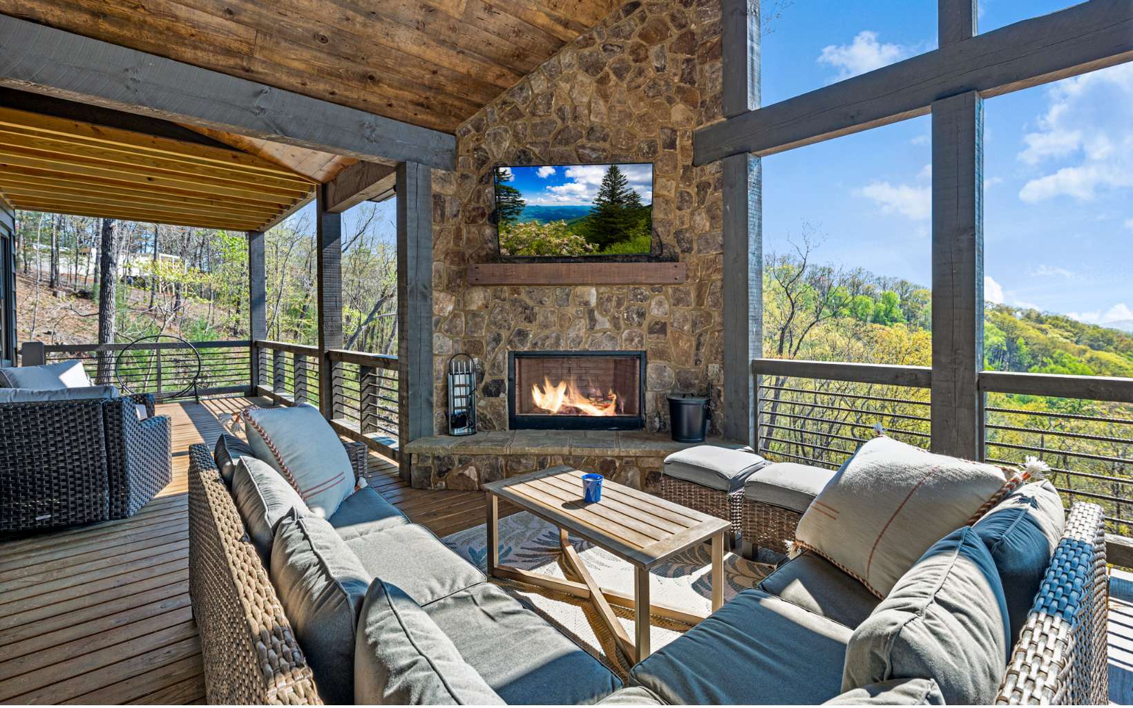 814 Overlook Drive Blue Ridge, GA 30513 - Photo 5 of 53 a living room with furniture a flat screen tv and a fireplace