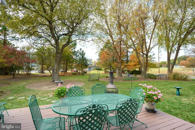 a view of backyard with swimming pool and green space