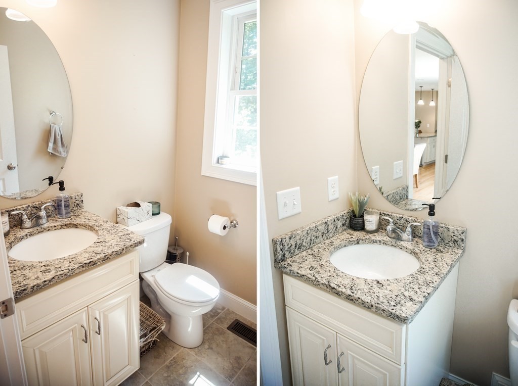 206 Haymeadow Lane Ayer, MA 01432 - Photo 19 of 41 a bathroom with a granite countertop toilet a sink and a mirror