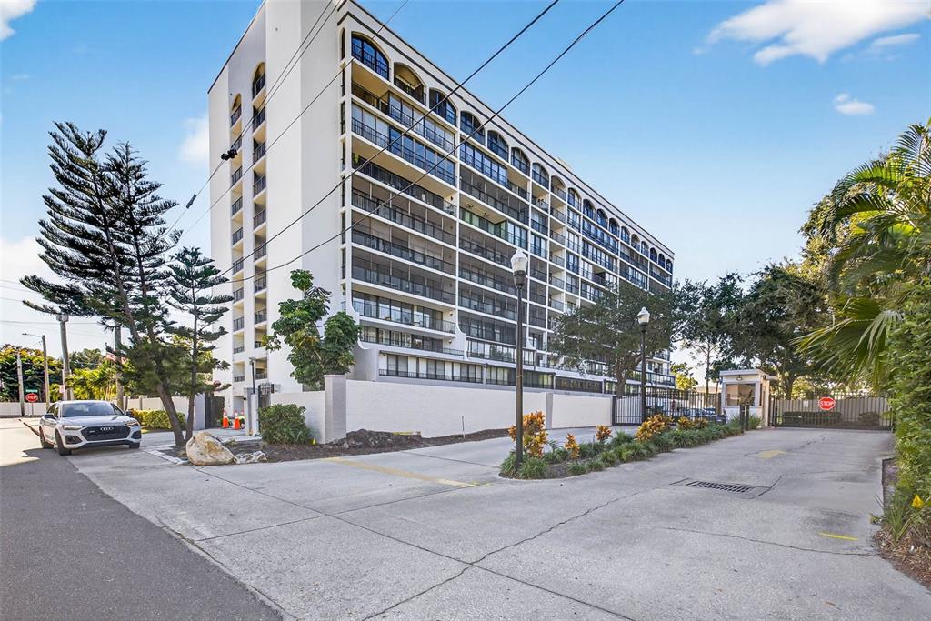 a front view of a building with street view