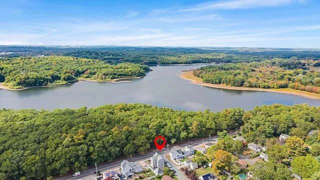 an aerial view of beach and city