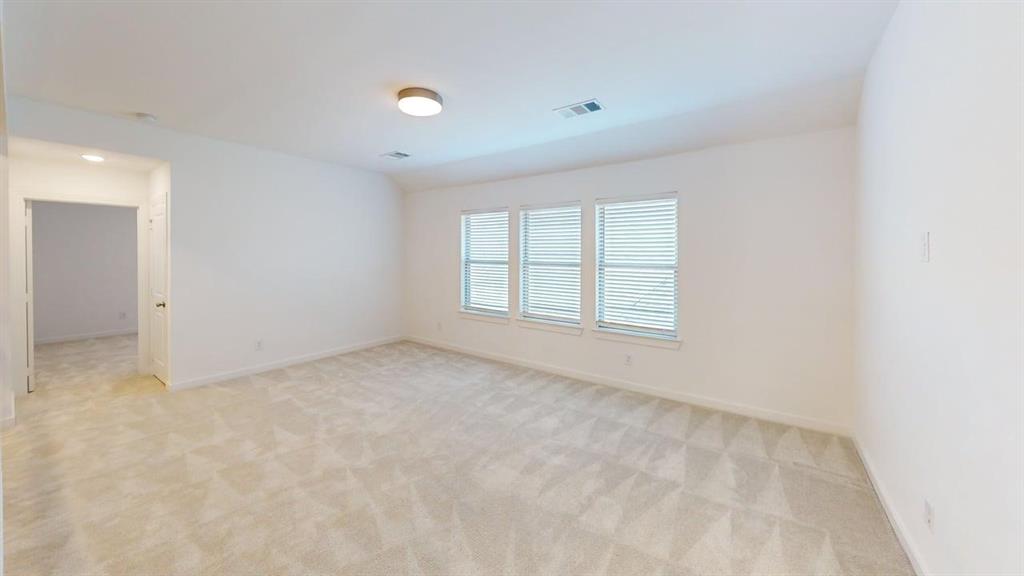 9628 Boulder Pt Road Oak Point, TX 75068 - Photo 11 of 35 Expansive room featuring light-colored patterned carpeting, three windows with blinds, a flush mount ceiling light, and white painted walls