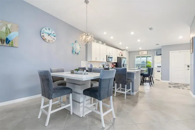 a view of a dining area with furniture