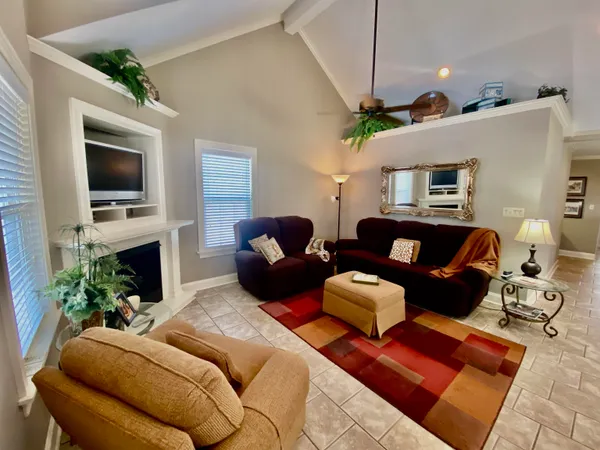a view of a kitchen counter space and a window