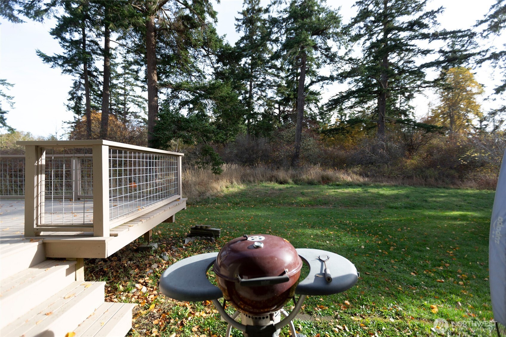 1785 Douglas Road, Unit 30 Friday Harbor, WA 98250 - Photo 30 of 32 a view of a backyard with table and chairs potted plants and large tree