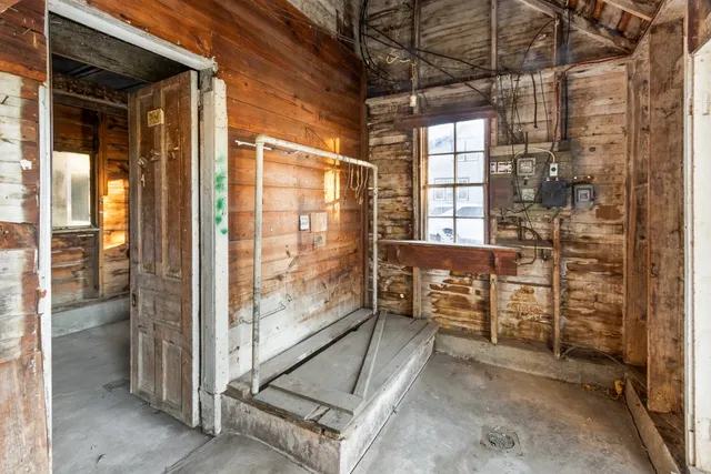 a view of store room with wooden walls