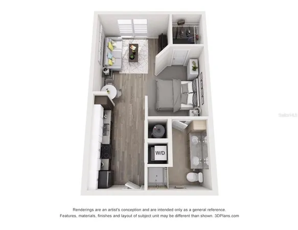 a living room with furniture and a window