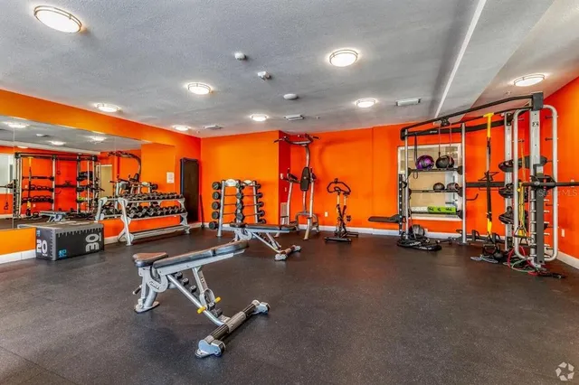 a view of a room with gym equipment