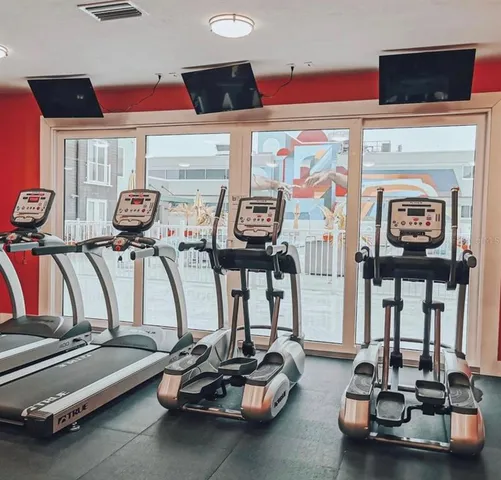 a room with gym equipment