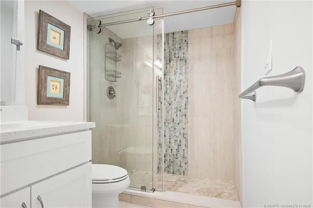 a bathroom with a shower curtain