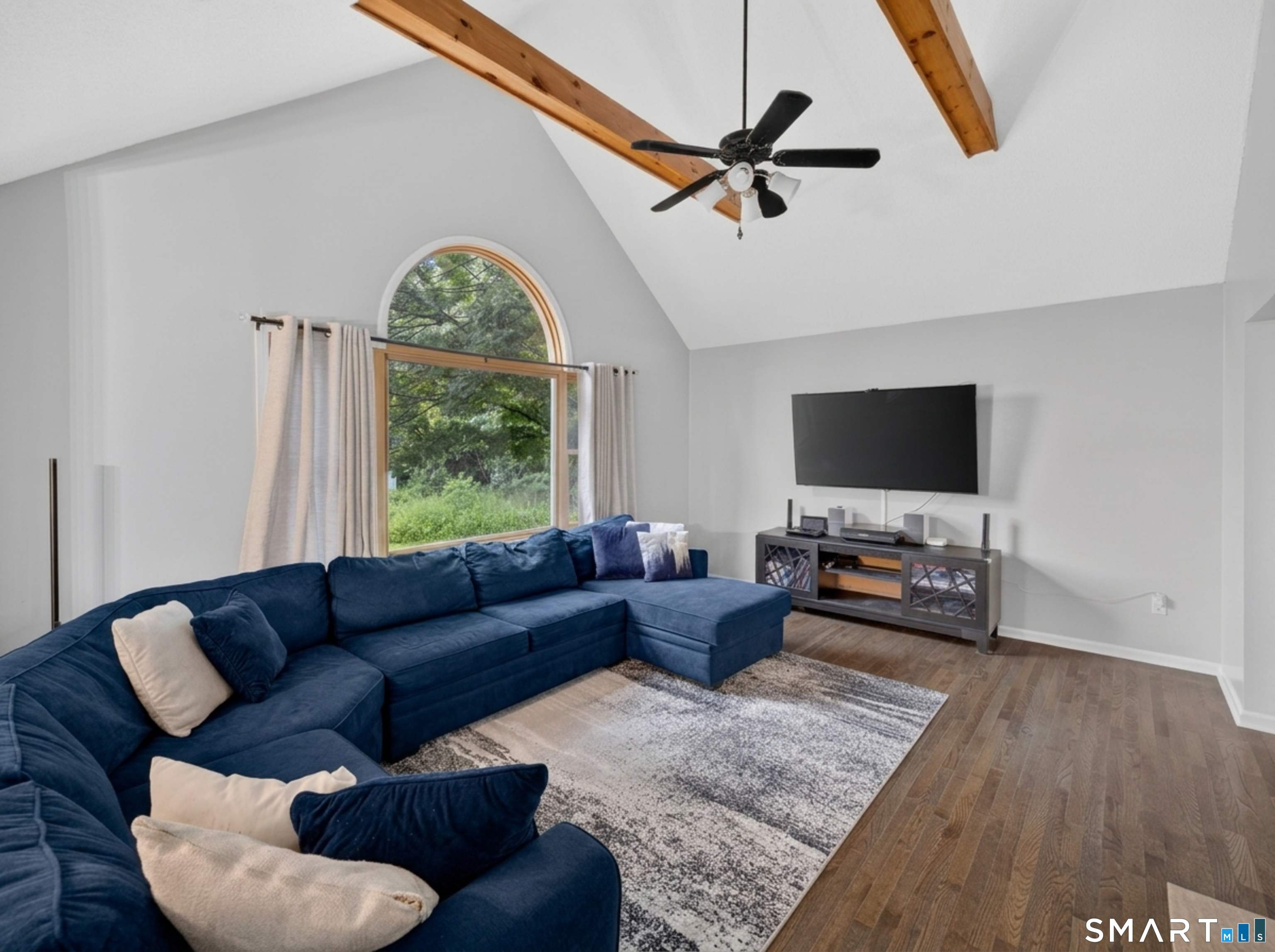 307 Spring Road North Haven, CT 06473 - Photo 3 of 22 Dramatic cathedral ceiling with exposed beams & arched picture window