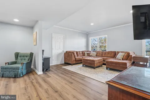 a view of a bed in a room