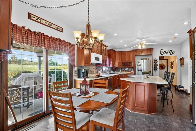 a view of a dining room and livingroom view