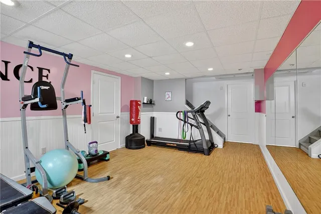 a view of a room with gym equipment