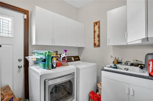 a outdoor dining space with furniture