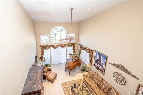 a hallway with a large window