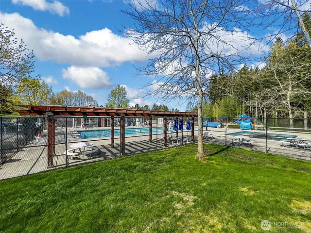 a view of a park with slide